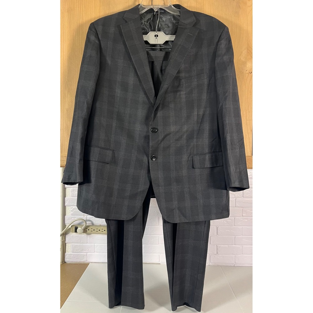 Canaletto Suit Mens 48R Charcoal Gray Reda Major Super 150s Wool Plaid